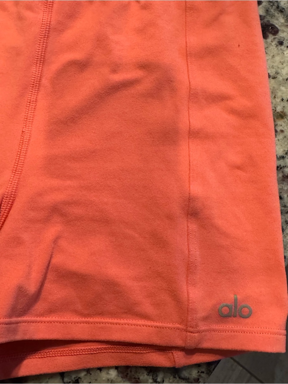 ALO Yoga Coral Zip-Front Sports Bra and High-Rise Shorts - Picture 2 of 3